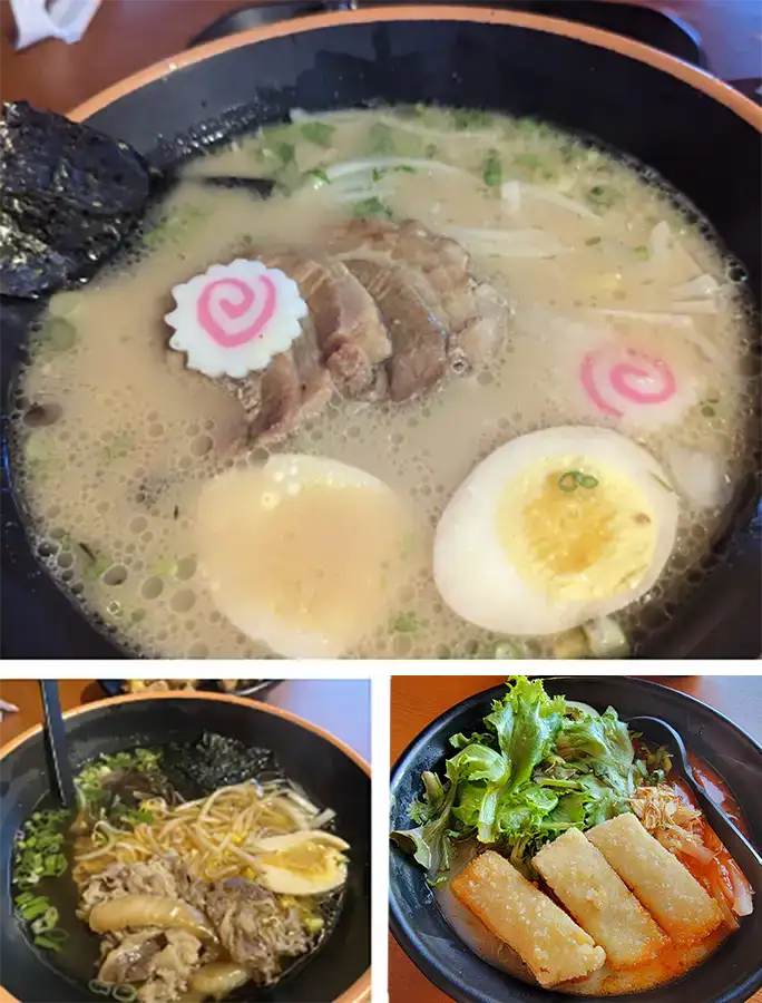 Tori Ramen and Vegetable Ramen dishes menu collage - Springfield, IL